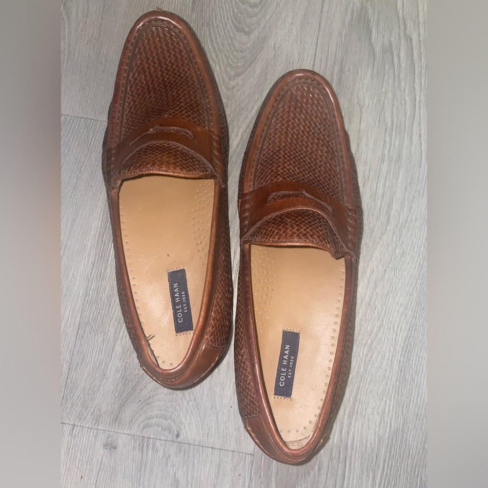 Cole Haan Resort Penny Loafers Brown Leather Weave Design Mens Size 11 M